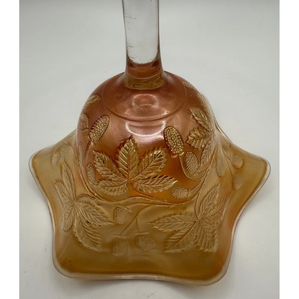 FENTON - Marigold Orange Compote Carnival Glass Crimped Ruffled Edge Footed Bowl